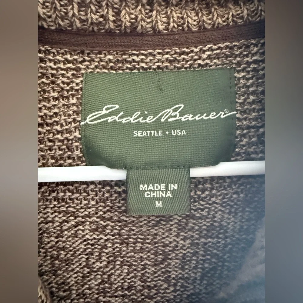 Eddie Bauer Men’s Brown Knit 1/4 Zip Pullover Sweater SZ M Mock Neck Preppy Fall